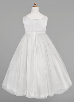 Azazie Lupine Flower Girl Dresses Diamond White Ball-Gown Sequins Matte Satin Dress image6