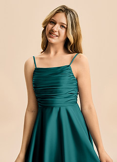 Azazie Miko Junior Vestido de Pavo Real de Satén Elástico de Corte en A con Plisado image8