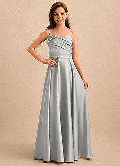 Azazie Gracie Girls Formal Robe Demoiselle D'honneur Fillette Robe Trapèze en Satin extensible Encolure en Forme de Cœur Argent image4