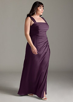 Azazie Jesaphine Bridesmaid Dresses Plum Sheath Bow Stretch Satin Dress image10