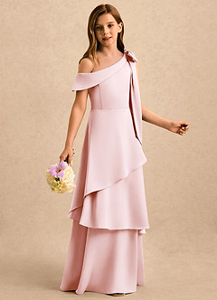 Azazie Shyloh Girls Formal vestidos de niña de las flores Vestido de Rosa Rubor de Satén Elástico de Corte en A con Vestidos sin tirantes image5