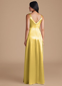 Azazie Hope Bridesmaid Dresses Canary A-Line with Pockets Metallic Satin Dress image4