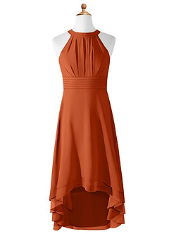 Azazie Linna Junior Vestido de Naranja Quemada de Gasa de Corte En A con Plisado image5