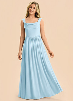 Azazie Cali Junior Sky Blue A-Line Pleated Stretch Satin Dress image3