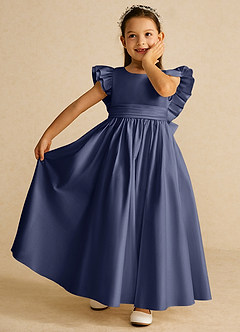 Azazie Piglette Flower Girl Dresses Stormy A-Line Bow Matte Satin Dress image6