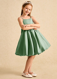 Azazie Davine Flower Girl Dresses Matcha A-Line Spaghetti Strap Matte Satin Dress image6