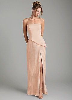 Azazie Tierney Robes de demoiselle d'honneur Robe Trapèze Convertible en Mousseline de soie Sans bretelles Rose Anglais image4