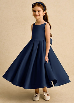 Azazie Babs Blumenmädchenkleider Ballkleid Plissee Matte Satin Kleid Dunkelmarine image5