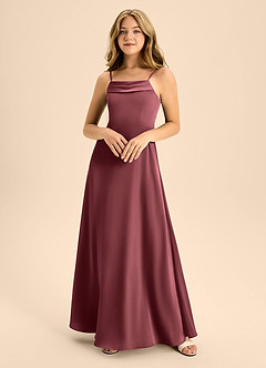 Azazie Anselie Junior A-Linie Schulterfrei Stretch-Satin Kleid Merlot image3