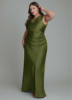 Azazie Kieryn Bridesmaid Dresses Olive Mermaid Pleated Stretch Satin Dress image9