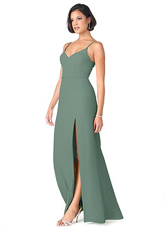 Azazie Blink Final Sale Eucalyptus Sheath V-Neck Chiffon Dress image3