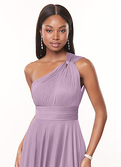 Azazie Charlize Bridesmaid Dresses Wisteria A-Line One Shoulder Mesh Dress image5
