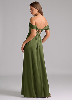 Azazie Hattie Bridesmaid Dresses Olive A-Line Corset Stretch Satin Dress image2