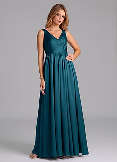 Azazie Keyla Bridesmaid Dresses Ink Blue A-Line Pleated Stretch Satin Dress image5