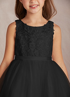 Azazie Calla Abiti da Ragazza di Fiori Abito Principessa in Tulle Pizzo Nero image6