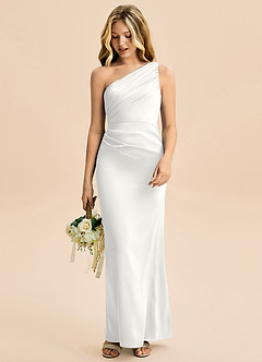 Azazie Akilah Junior Jurk van Stretch Satijn met Kolom Geplooid Wit image3