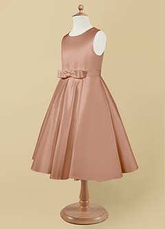 Azazie Coco Flower Girl Dresses Champagne Rose A-Line Bow Matte Satin Dress image7