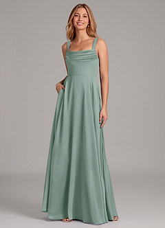 Azazie Shaude Bridesmaid Dresses Silver Sage A-Line Pleated Chiffon Dress image3