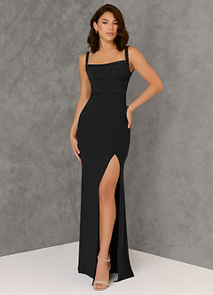 Azazie Nikki Bridesmaid Dresses Black Sheath Corset Luxe Knit Dress image1