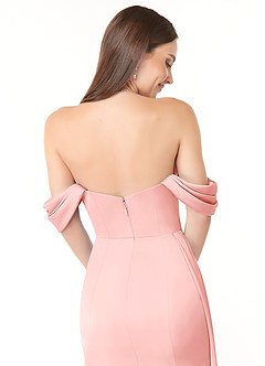 Azazie Amyra Bridesmaid Dresses Powder Pink Mermaid Off the Shoulder Stretch Satin Convertible Dress image3