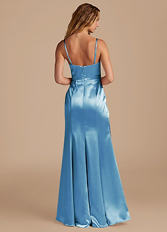 Azazie Marzia Bridesmaid Dresses Steel Blue Mermaid Pleated Metallic Satin Dress image5