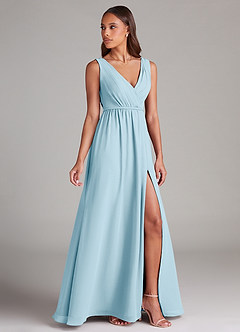 Azazie Tanicia Robes de demoiselle d'honneur Robe Trapèze en Mousseline de soie Plissée Bleu Ciel image3