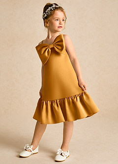 Azazie Kiwi vestidos de niña de las flores Vestido de Caramelo de Satin Mate de Corte En A con Tirante Espagueti image5