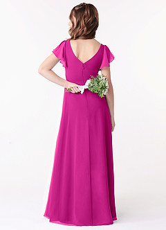 Azazie Omari Junior A-Linie Gestreift Chiffon Kleid Fuchsia image2