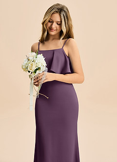 Azazie Galene Junior Vestido de Ciruela de Satén Elástico de Corte Sirena image5