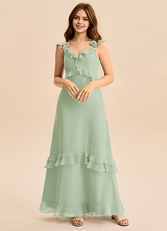 Azazie Tavie Junior Dusty Sage A-Line Ruched Chiffon Dress image1