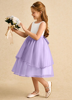 Azazie Rene Flower Girl Dresses Ivory Lilac A-Line Bow Tulle Dress image5
