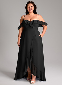 Azazie Lyra Bridesmaid Dresses Black A-Line Chiffon Convertible Dress image16