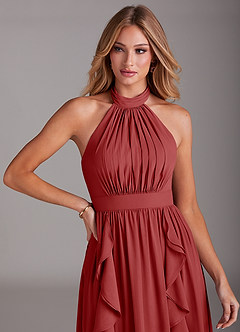 Azazie Avary Bridesmaid Dresses Rust A-Line Pleated Chiffon Dress image6