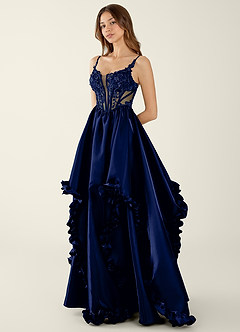 Halley Dark Navy V-neck lace Corset A-line Prom Dress image3