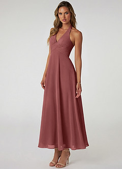 Azazie Tessie Robes de demoiselle d'honneur Robe Trapèze en Mousseline de soie Plissée Améthyste image3