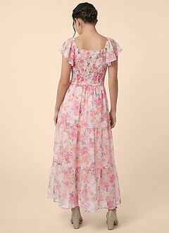 Azazie Elodie Junior Formal Vestido de Sombra Rubor Floral de Gasa de Corte en A con Volante image2