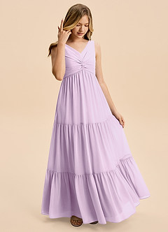 Azazie Devon Junior Linia A Marszczony Szyfon Długość podłogi Młodsza druhna Sukienka image4