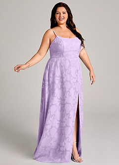 Azazie Moira Bridesmaid Dresses Lilac A-Line Side Slit Floral Burnout Dress image9
