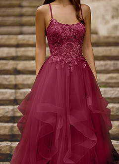 Mosaic Burgundy Ruffle Prom Dress image6