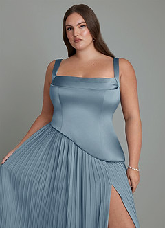 Azazie Stephanie Rochii de domnișoară de onoare A-Line Plisată Satin elastic Lungime până la podea Rochie image9