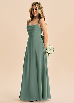 Azazie Bear Junior Eucalyptus A-Line Pleated Chiffon Dress image5