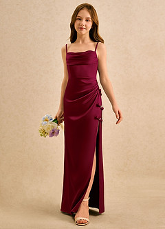 Azazie Bundt Girls Formal Flower Girl Klänningar Klä A-Line i Stretch Satin Plisserad image5