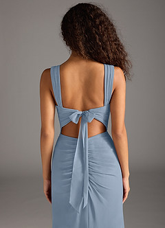 Azazie Jesaphine Bridesmaid Dresses Dusty Blue Sheath Bow Chiffon Dress image6