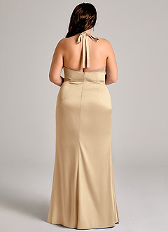 Azazie Valerie Vestidos de damas de honor Vestido de Champán de Satén Elástico de Corte Sirena con Plisado image6