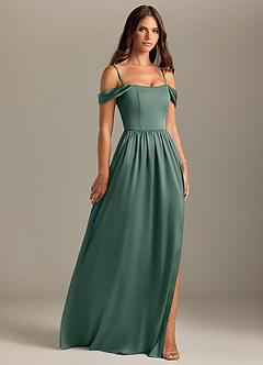 Azazie Calianna Bridesmaid Dresses Eucalyptus A-Line Off the Shoulder Stretch Satin Convertible Dress image7