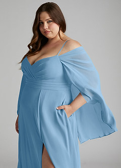 Azazie Cienna Bridesmaid Dresses Steel Blue A-Line Off the Shoulder Chiffon Dress image11