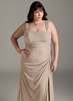 Azazie Jesaphine Bridesmaid Dresses Taupe Sheath Bow Chiffon Dress image13