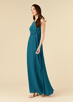Azazie Marchioness Mother of the Bride Dresses Ink Blue A-Line Scoop Pleated Chiffon Dress image3