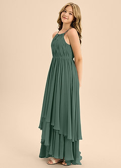 Azazie Elliora Junior Sea Moss A-Line Pleated Chiffon Dress image6