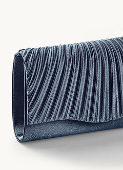 front Matching Color Pleated Metallic Satin Envelope Clutch